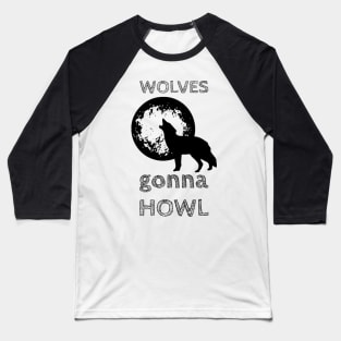 Howling Wolf and Full Moon Baseball T-Shirt